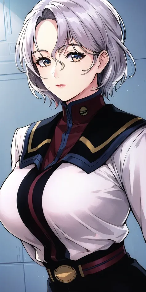 <lora:SallySaintFordV2:0.7> sallysaintford, huge_breasts, standing, solo, Naval_uniform_White_jacket_White_pencil_skirt_miniskirt_Belt_long_sleeves_turtleneck, masterpiece, best_quality, detailed_face, detailed_eyes, highres, beautiful, detailed,