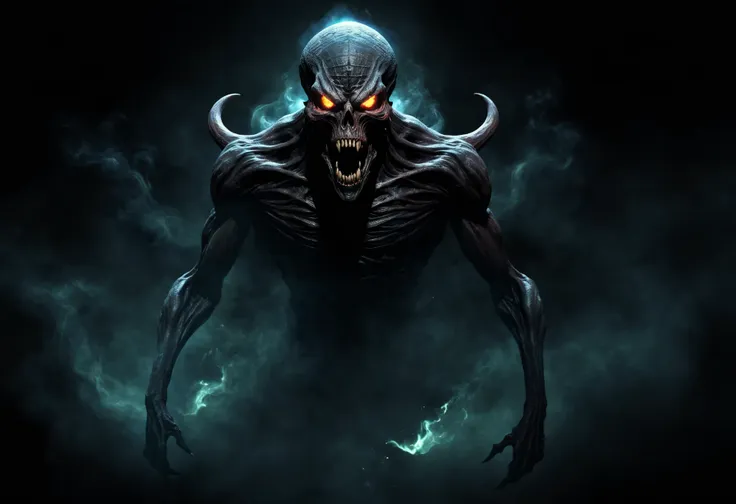 iblis, Terrifying bodyless demonic entity,  a flying head engulfed in flames, symbol of fear and evil,  associated with dark rituals and legends, ominous and malevolent presence, pesticidal , astronomical unit, interstellar, cosmic inflation, quasar,DonM3v...