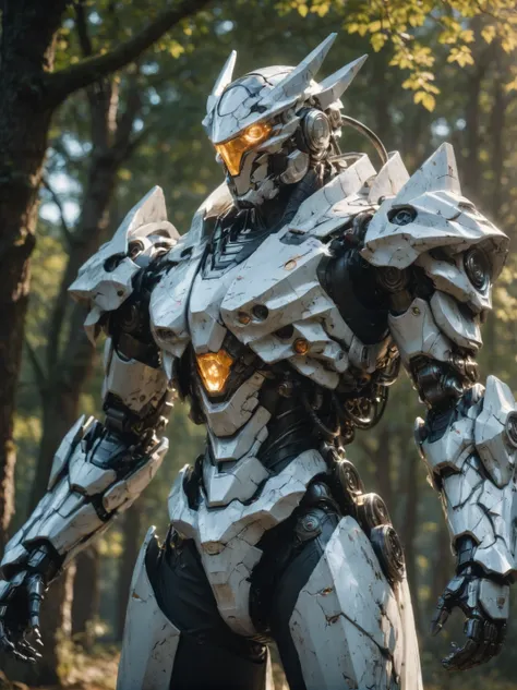 masterpiece, best quality,
cinematic film still, realistic, portrait, solo, white mecha robot, cape, science fiction, torn clothes, glowing, standing, robot joints, mecha, armor, cowboy shot, (floating cape), intense sunlight, silver dragonborn, outdoors, ...