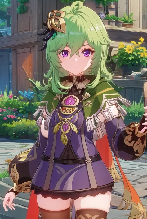 collei, <lora:genshin collei ingame-lora-nochekaiser:1>,
collei, bangs, hair ornament, hair between eyes, (purple eyes:1.1), green hair,
BREAK thighhighs, long sleeves, jewelry, zettai ryouiki, capelet, vision (genshin impact),
BREAK outdoors,
BREAK lookin...