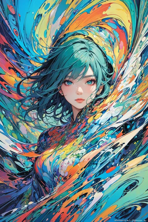 (masterpiece, top quality, best quality, official art, beautiful and aesthetic:1.2),(1girl,upper body:1.3),extreme detailed,(abstract art:1.2),colorful,highest detailed,blue and green,