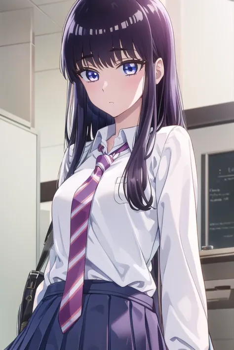 akiratachibana, <lora:akira tachibana s1-lora-nochekaiser:1>,
akira tachibana, long hair, black hair, (purple eyes:1.1),
BREAK skirt, shirt, school uniform, white shirt, pleated skirt, necktie, shoes, socks, striped, miniskirt, sweater, blue skirt, kneehig...