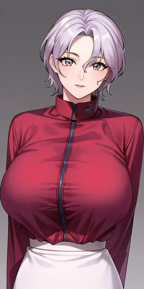 <lora:SallySaintFordV2:0.7> sallysaintford, huge_breasts, standing, solo, Red_shirt_Long_sleeves_Zipper_White_pencil_skirt_miniskirt, masterpiece, best_quality, detailed_face, detailed_eyes, highres, beautiful, detailed,