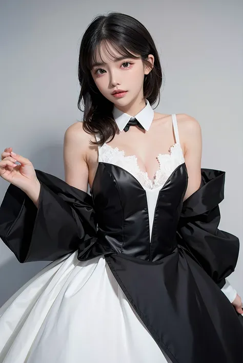 1girl, black  formal attire, white background, <lora:Eimifukada_eimi0308-02:1>