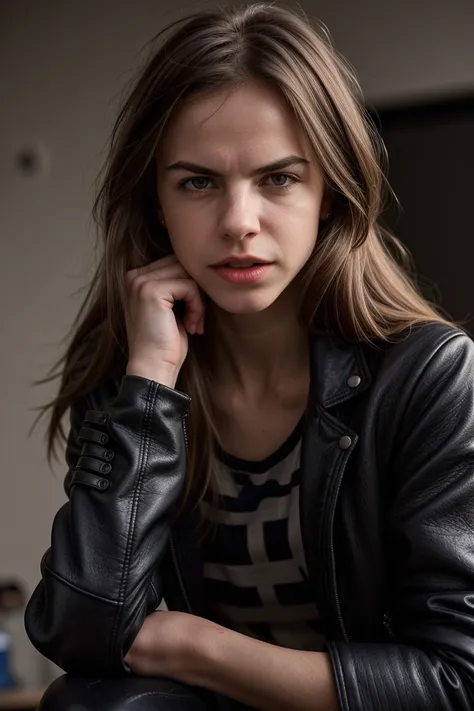 tv_Sirena_Milano_PS_V1,  angry expression , wearing leather jacket, high angle, Pentax K-1 Mark II,  PA7_Human-Likeness