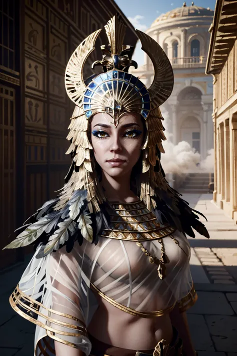 ((ultra detailed, masterpiece, absurdres))
<lora:ACOIsidora:0.8>
ACOIsidora, 1girl, golden eyes, crown, feathers, egyptian clothes, City backstreet with steam vents, dynamic lighting, cinematic and atmospheric