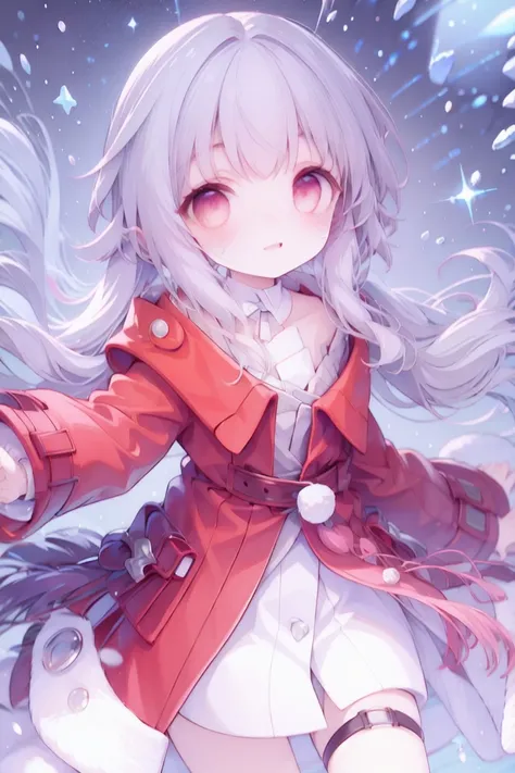 <lora:farusaria:1> (farusaria:0.8), (fa_eyes, fa_face), fa_blush, <lora:Char-HonkaiSR-Clara:1> clara (honkai: star rail),red eyes,red coat,white dress,detached collar,thigh strap, outstretched arms,smile,starry sky