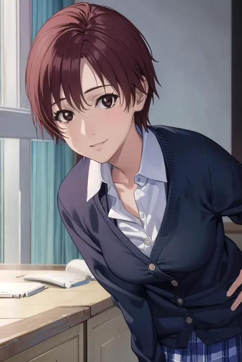 keikishimoto, <lora:kei kishimoto-lora-nochekaiser:1>, 
kei kishimoto, short hair, (brown eyes:1.5), red hair, smile,
BREAK skirt, school uniform, cardigan, blue skirt, shirt, white shirt, collared shirt,
BREAK indoors, classroom,
BREAK looking at viewer, ...