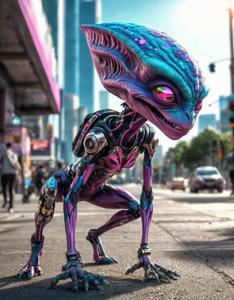 Hyperrealistic art HDR photo of alienpunk . High dynamic range, vivid, rich details, clear shadows and highlights, realistic, intense, enhanced contrast, highly detailed . Extremely high-resolution details, photographic, realism pushed to extreme, fine tex...