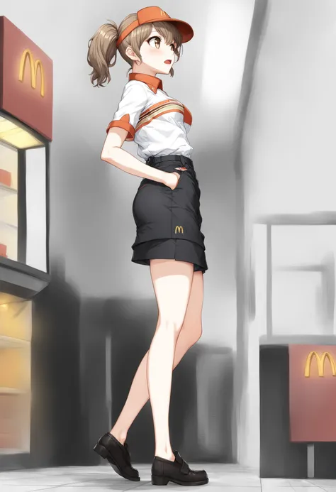 1girl, <lora:sdxl2-flat2-512b:-1>,medium breasts,solo,
<lora:macXLv1:1.0>,mac,solo, employee uniform, fast food uniform, visor cap, short sleeves, clothes writing,
from side, full body, looking ahead, bored, open mouth,
best quality,medium quality,