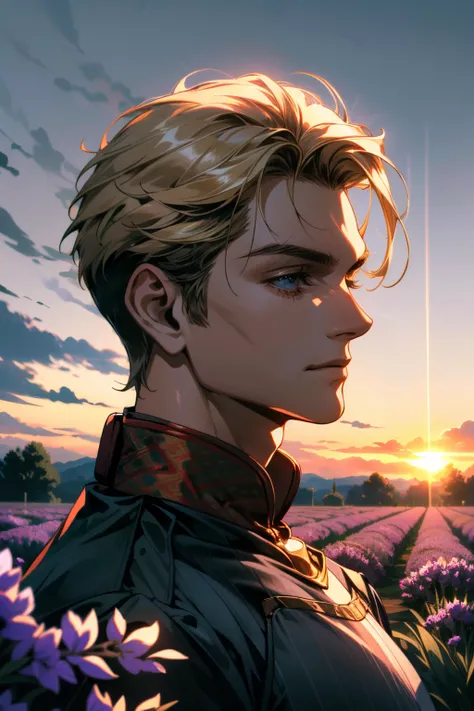 ((ultra detailed, masterpiece, absurdres))
 <lora:TBHomelander:0.9>
TBHomelander,1boy, blonde hair, Sunrise over a Lavender Field