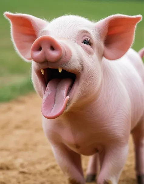 a pig sticking its tongue out