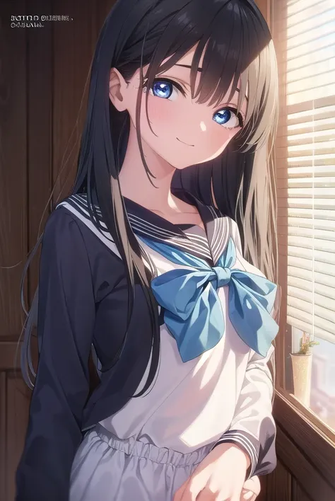 komichiakebi, <lora:komichi akebi s1-lora-nochekaiser:1>,
komichi akebi, long hair, bangs, blue eyes, black hair, smile,
BREAK shirt, long sleeves, bow, school uniform, white shirt, serafuku, sailor collar, neckerchief, blue bow, black sailor collar, blue ...