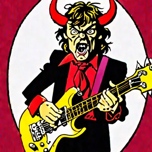 angus young as a comic character with demon horns