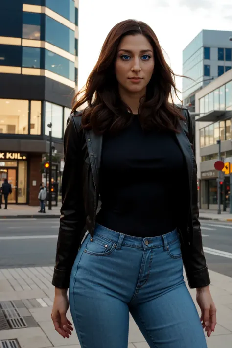 <lora:mondongo_LoRA_ChelseaPeretti:1> mndngwmn, wearing a leather jacket, jeans, on a city downtown, (ultra realistic, 8k,high quality)