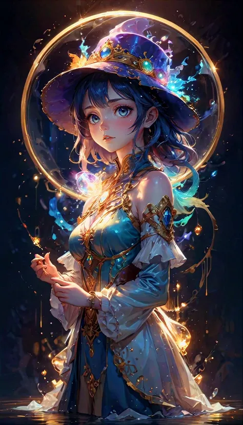 woman in hat an ultra hd detailed painting, digital art, Jean-Baptiste Monge style, bright, beautiful, splash, Glittering, cute and adorable, filigree, rim lighting, lights, extremely, magic, surreal, fantasy, digital art, wlop, artgerm and james jean, Bro...