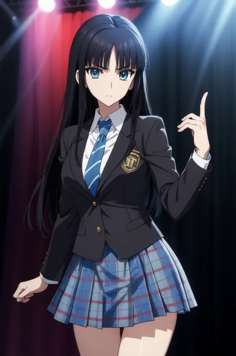 masterpiece, best quality, absurdres, Touma Kazusa <lora:Touma_Kazusa:0.8>, long hair, (black hair, blue eyes), (school uniform:1.2), blue necktie, shirt, plaid skirt, blazer, BREAK 
nice hands, perfect hands, <lora:GoodHands-beta2:0.8>, (beaufitul hand, b...