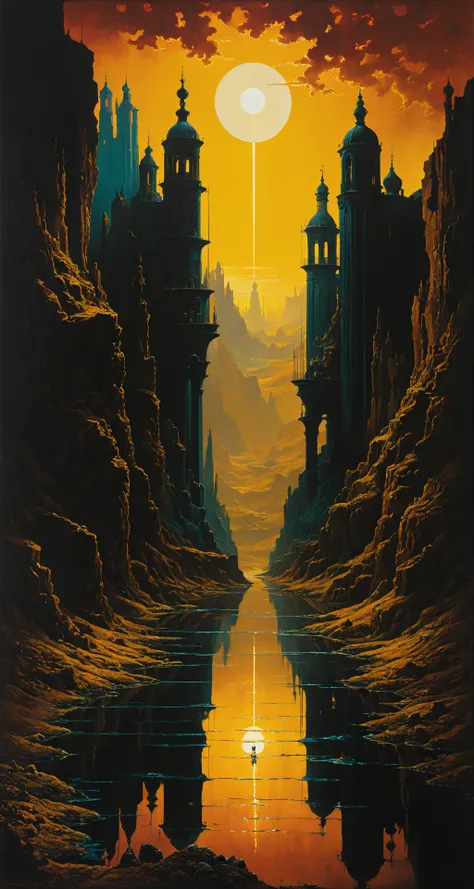 Heavy oil painted scenery  by  Salvador Dali and Dan McPharlin and august sander , bold lines, hyper detailed, dark limited palette, dramatic lighting, [God rays], backlighting,  (intricate details, masterpiece, best quality:1.4), vivid color,