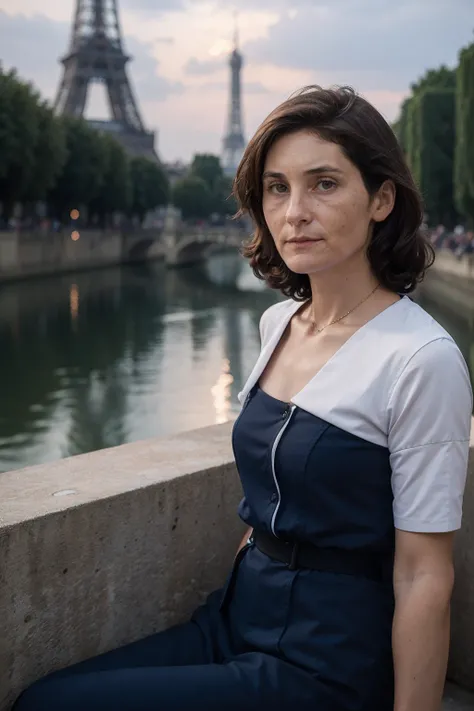 oudeacastera,  a woman, watching the paris olympic games ceremony on the Seine river in Paris <lora:oudeacastera:0.9>