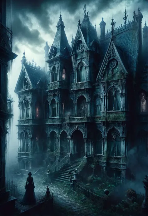 Ais-rcn, an eerie Victorian mansion shrouded in fog, its windows dark and foreboding, hiding secrets of occult practices within its walls, as whispers echo through the abandoned halls <lora:ais-rcn-sdxl:1>, cinematic