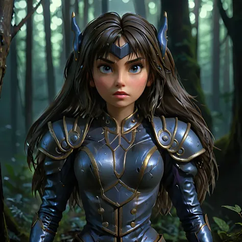 a cinematic shot of petite lodrose woman with armor and headgear, hiding in dark forest, ominous lighting, (masterpiece, best quality, hyper detailed, ultra detailed, super realistic, hd, uhd, 4k, 8k, 32k, 64K)<lora:SDXL - Char - LOD_Rose-11-02-32-32-25-16...