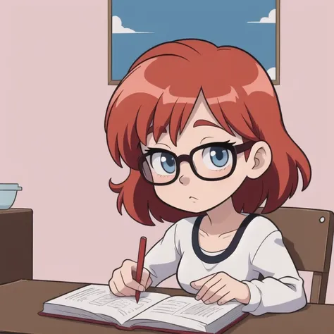 beautiful anime girl, redhead, glasses, illustration,cartoon,toon,[masterpiece],[cute]