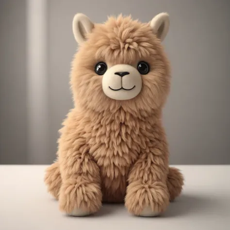 3D CG render of a fuzzy alpaca plushie.