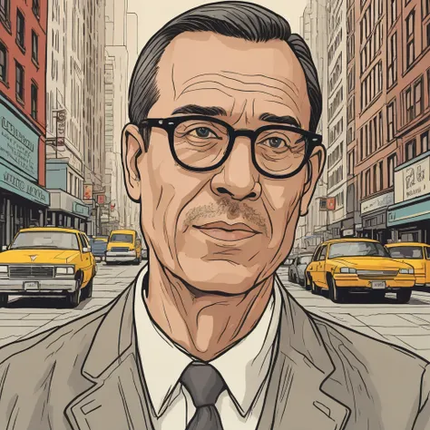 A new yorker illustration of a man with glasses.