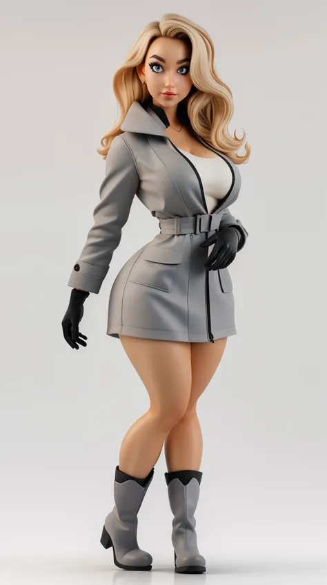 <lora:Sexy-Lithuanian:1> blonde wavy hair, grey eyes, snow coat, mini dress, gloves, boots, looking at viewer, perfect hands, big breast, wide hips, thick thighs, ultra realistic digital art, a 3D render, photorealism, clean scene, white background, circul...