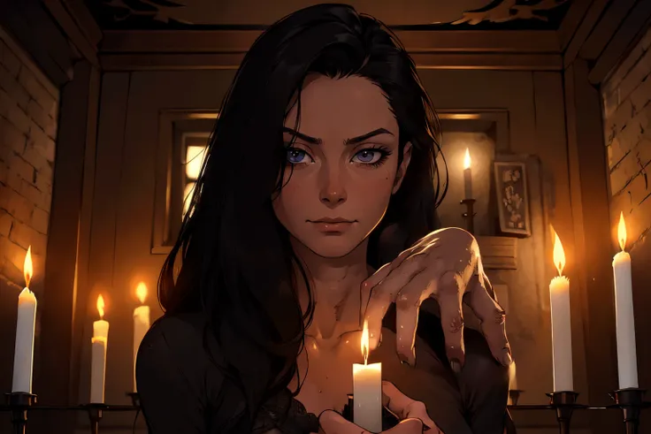 ( portrait, in an old creepy building, dark, candle light, ), high detail skin, high detail eyes, high detail hair, highres, ultra detailed, sharpen picture, Highly detailed, masterpiece, best quality, photorealistic,   <lora:thingthingthingLora:1> severed...