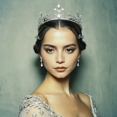 (Skin texture),High quality portrait photo, analog, film grain, actress dressed as a medieval queen with a delicate diamond tiara,regal,  <lora:ismerced_xl_4_standard_merger_29prev_20_37_04_03_03:1>