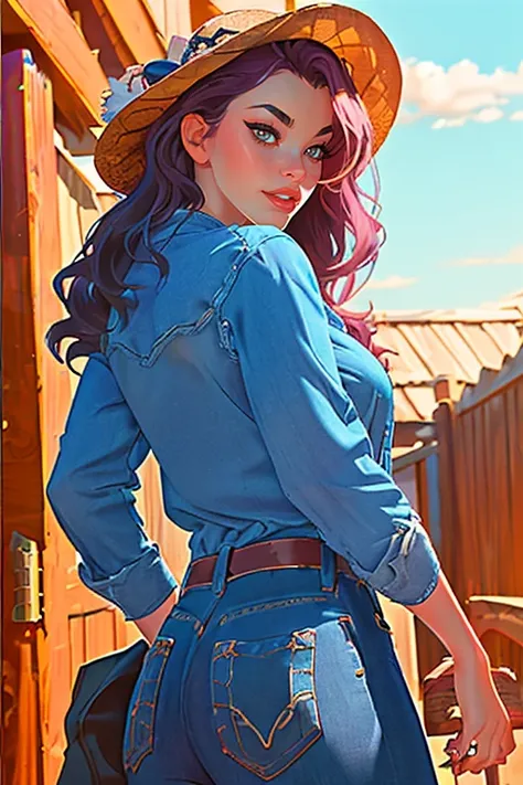 DEN_elly_clutch,
(country beauty posing against a wooden fence with a plaid shirt and jeans and a cowboy hat, cow girl, country girl, cow girl:1.1),
detailed, skin pores, textured, high resolution, immaculate, 8k, raw, photorealistic, real, f1.4, bokeh, sl...