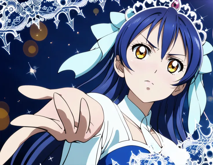 1girl,
sonoda umi, love live!
Blue Dress,tiara,
serious,
<lora:okakugohayorosikuteXL4:1>,okakugohayorosikute,reaching out,blue background,(sparkle:1.2),(light particles,:1.3),
portrait,dynamic angle,
masterpiece, best quality, ultra detailed, highres,4k,(u...