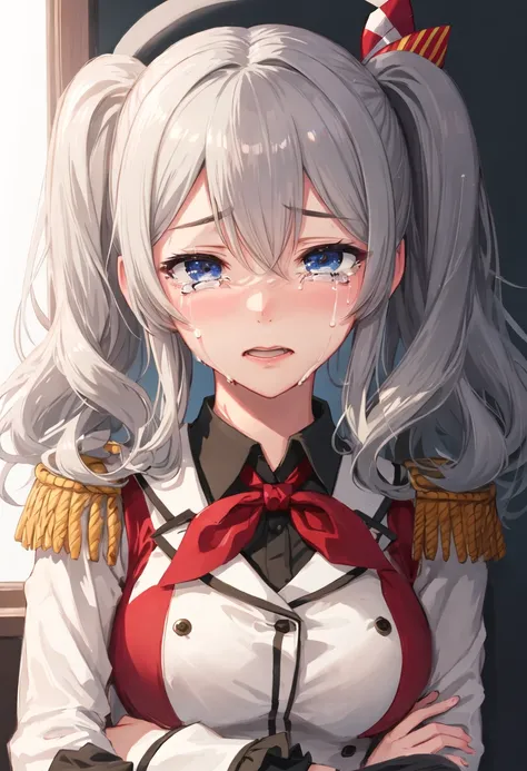 best quality, masterpiece, highres, solo, {kashima_kantaicollection:0.90}, crying, sobbing, tears, portrait, looking at viewer