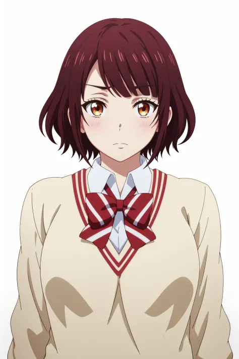 <lora:anime_screencap_v2:0.3>
portrait, solo focus, solo, close-up, (white background, plain background, simple background:1.3),
 <lora:yamada_brown-03:0.8> yamada_brown, 1girl, solo, short hair, school uniform, brown eyes, bow, looking at viewer, brown ha...