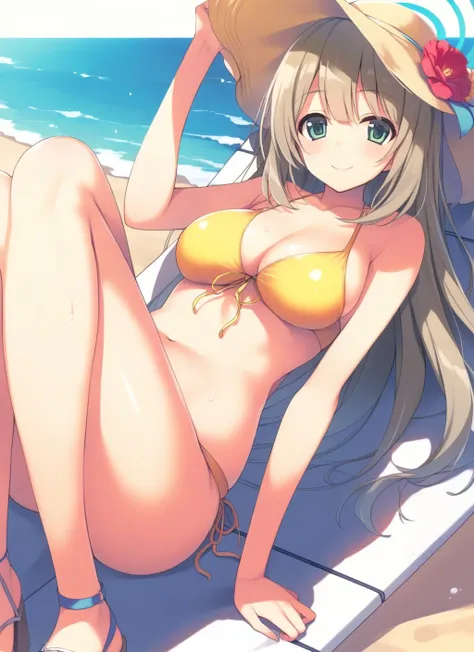 <lora:YoujitsuStyle_AnimagineXLV3-000020:0.8:lbw=1,0,0,0,0,1,1,1,1,1,1,1>youjitsu,
1girl, nonomi (swimsuit) (blue archive), blue archive, smile,
beach,sitting, leaning back,, masterpiece,best quality,