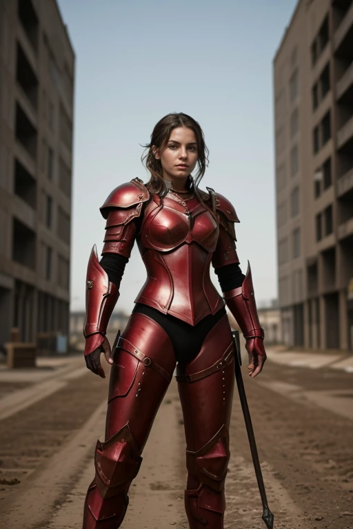 hxarmour,1girl,(red armour:1.3),Dystopian Cityscape Quicksand Pits,Marine Conservation,Secret Society,<lora:HXarmour_001:0.8>,