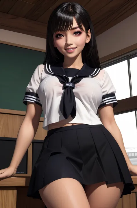 there is a woman in a uniform posing in a room