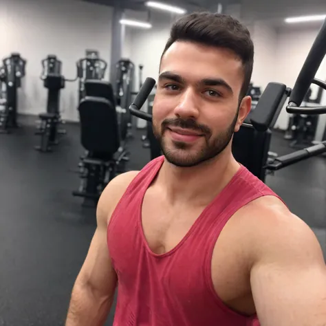 1male, beard, black hair, brown eyes, chest hair, facial hair, gym, tank top,very happy <lora:Stepan Pereverzev:0.6>, selfie, phone, realistic, ultra quality, highly detailed, ultra HD realistic, ultra quality, highly detailed, ultra HD