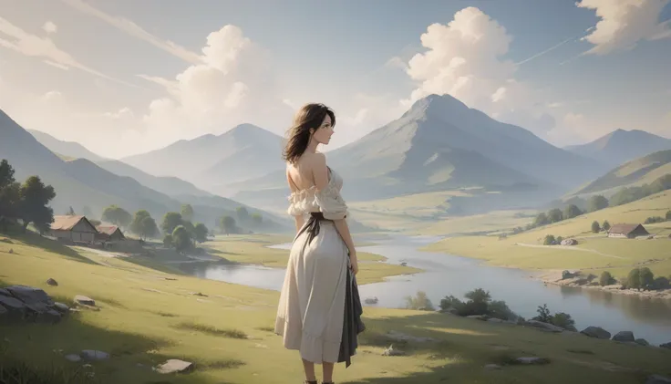 1woman, beautiful landscape