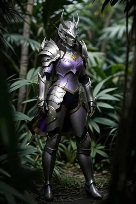 <lora:HXarmour_002:1>,, hxarmour,1girl,(purple armour:1.3),Jungle Moonmilk,