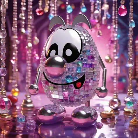 <lora:blp3ggbrt_newest:0.9> a crystal blp3ggbrt cartoon character made of jewelry, shiny, realistic, plastic toy, wet, magical palace background