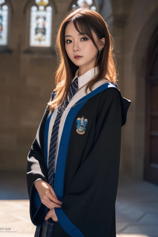 ltra-detailed,highly detailed,best quality,masterpiece,illustration,realistic,photorealistic,
1girl, solo,
ravenclaw uniform, hogwarts school uniform,
looking at viewer, upper body, 
<lora:ravenclaw uniform_v1_05:0.9>