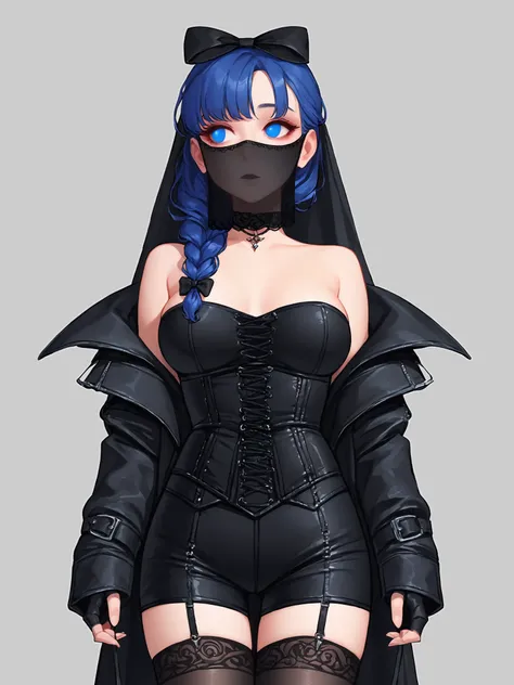 score_9, score_8_up, score_7_up, score_6_up, score_5_up, score_4_up,
BREAK
girl with blue hair, blue eyes, empty eyes, long hair, straight hair, bangs, mature female, black bow, hair bow, braided hair, black pupils, looking away,
BREAK
standing, medium bre...