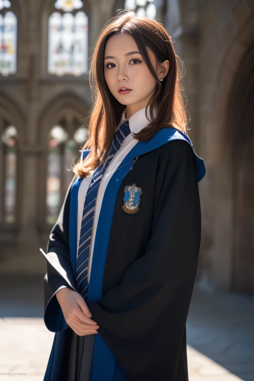 ltra-detailed,highly detailed,best quality,masterpiece,illustration,realistic,photorealistic,
1girl, solo,
ravenclaw uniform, hogwarts school uniform,
looking at viewer, upper body, 
<lora:ravenclaw uniform_v1_05:0.6>