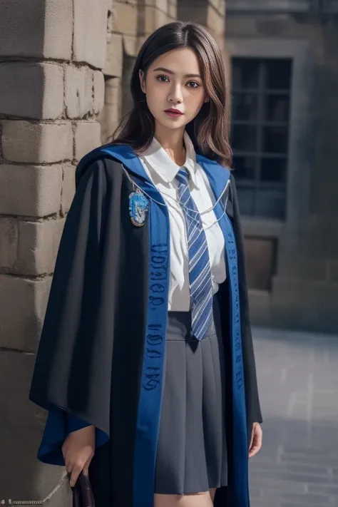 ltra-detailed,highly detailed,best quality,masterpiece,illustration,realistic,photorealistic,
1girl, solo,
ravenclaw uniform, hogwarts school uniform,
looking at viewer, cowboy shot, 
<lora:ravenclaw uniform_v1_05:1.0>