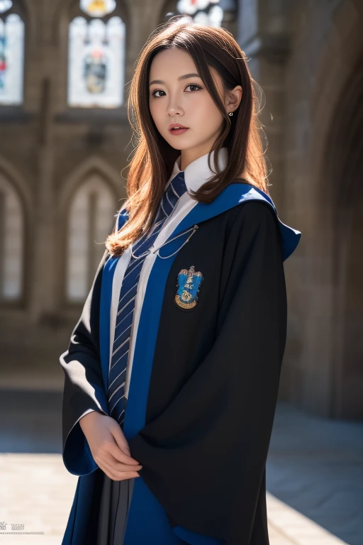 ltra-detailed,highly detailed,best quality,masterpiece,illustration,realistic,photorealistic,
1girl, solo,
ravenclaw uniform, hogwarts school uniform,
looking at viewer, upper body, 
<lora:ravenclaw uniform_v1_05:0.7>
