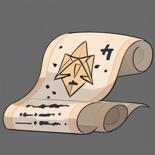 <lora:gmic ico_2d1.2-000012:0.5>,game icon  institute_(icon),a drawing of a roll of paper with a pentagramil on it and a pentagramil on top,grey background,no humans,simple background,