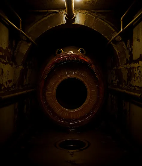 lamprey,sharp_teeth,big mouth,hole,industrial pipe,sewer,cramped,horror (theme),Trevor Henderson,<lora:Horror_Trevor_Henderson_v1.0:0.6>,