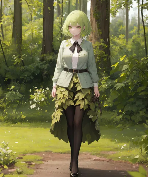 leaf_clothes,1girl,solo,standing,full body,green hair,nature,<lora:leaf_clothes-03:1>,